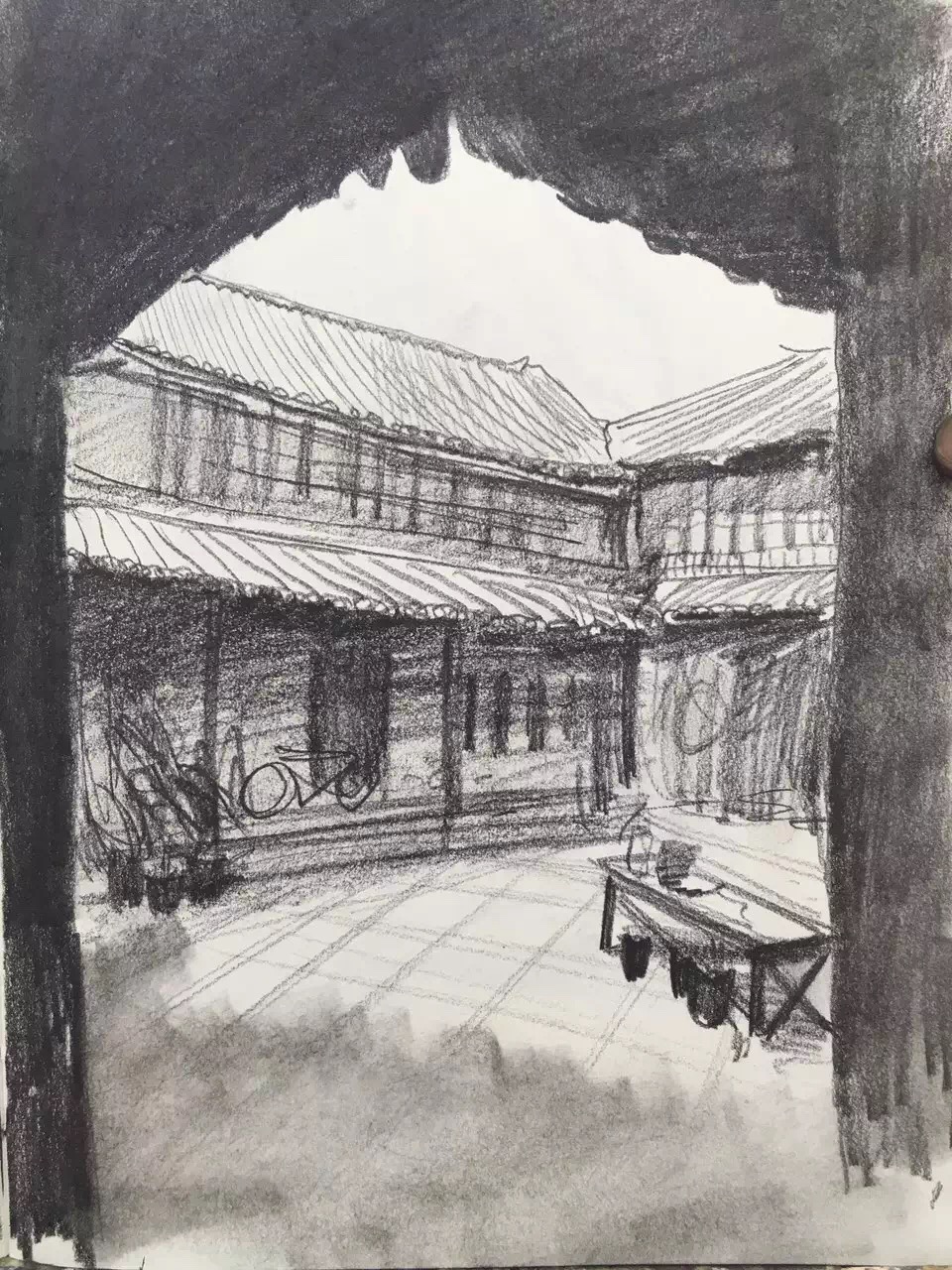 朱建路老師場景素描傳統民居作品賞析