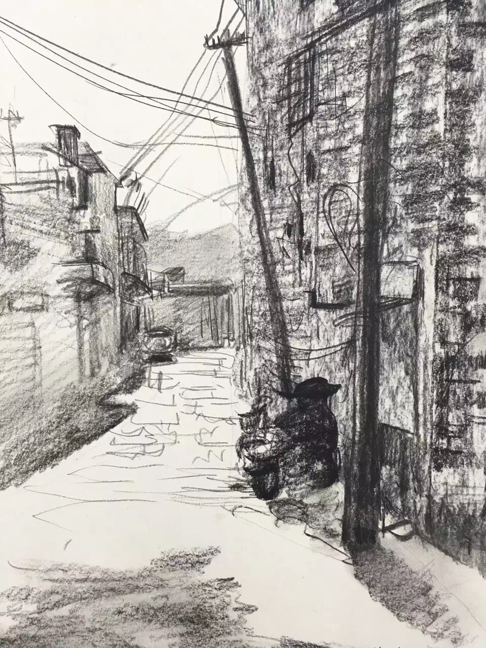 朱建路老師素描場景空曠小巷作品賞析
