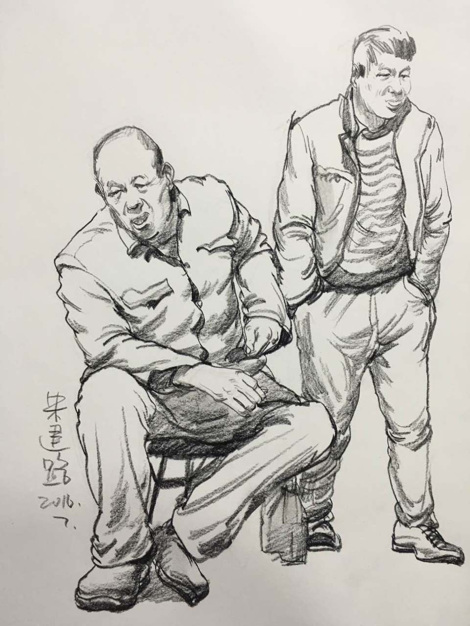 人物速寫雙人站坐姿范畫賞析