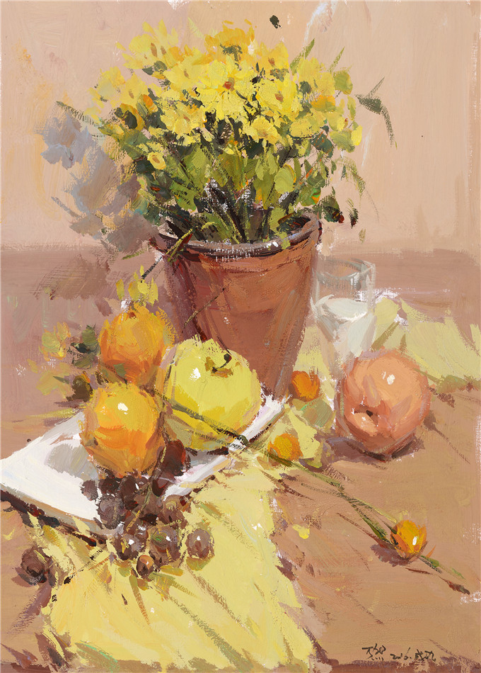 色彩靜物盆栽水果范畫賞析