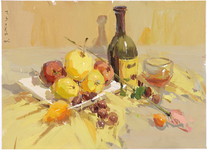 色彩靜物酒瓶水果范畫賞析