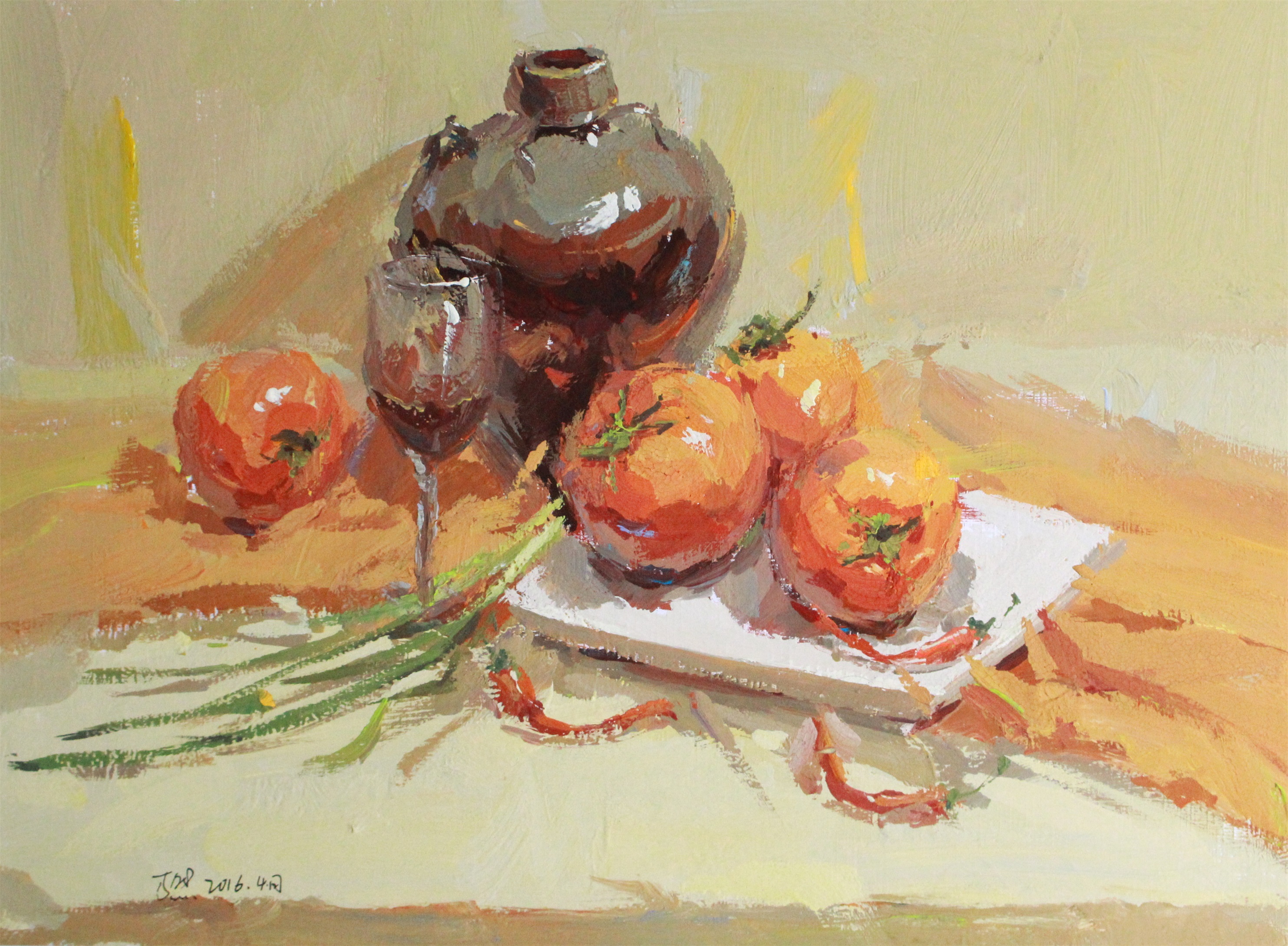 色彩靜物陶罐柿子范畫(huà)賞析