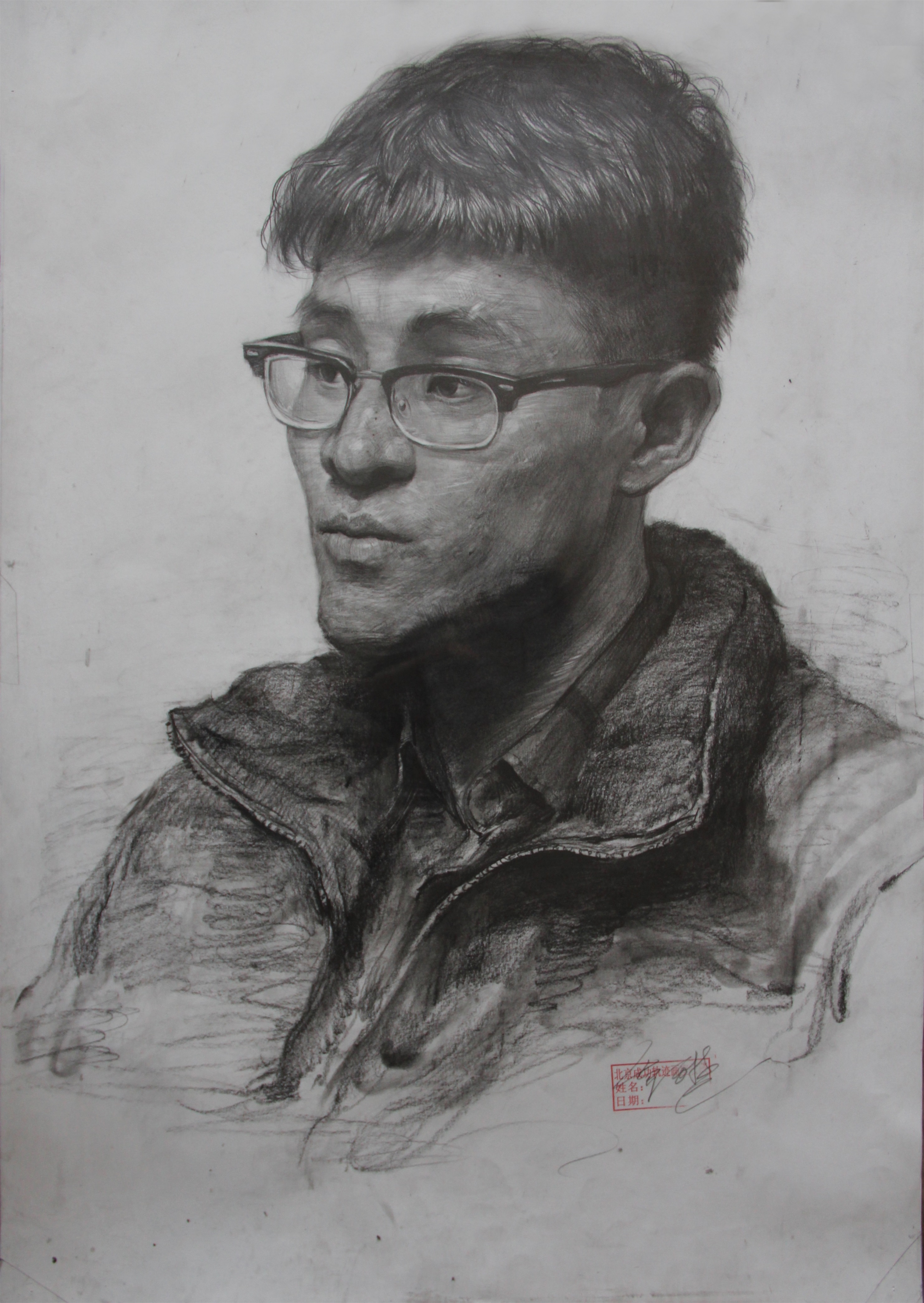 素描人像眼鏡男士范畫賞析