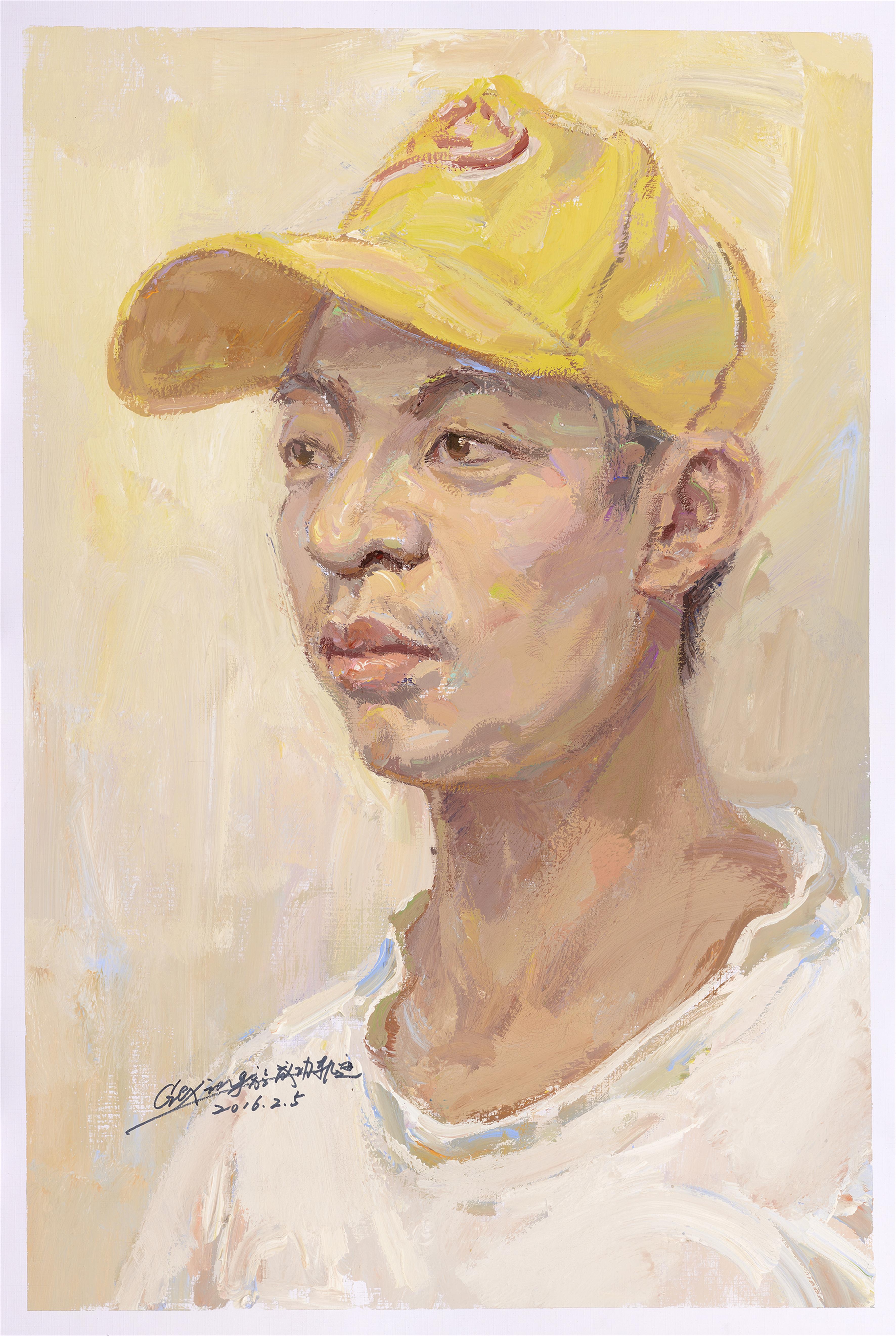 色彩頭像小黃帽男青年范畫賞析