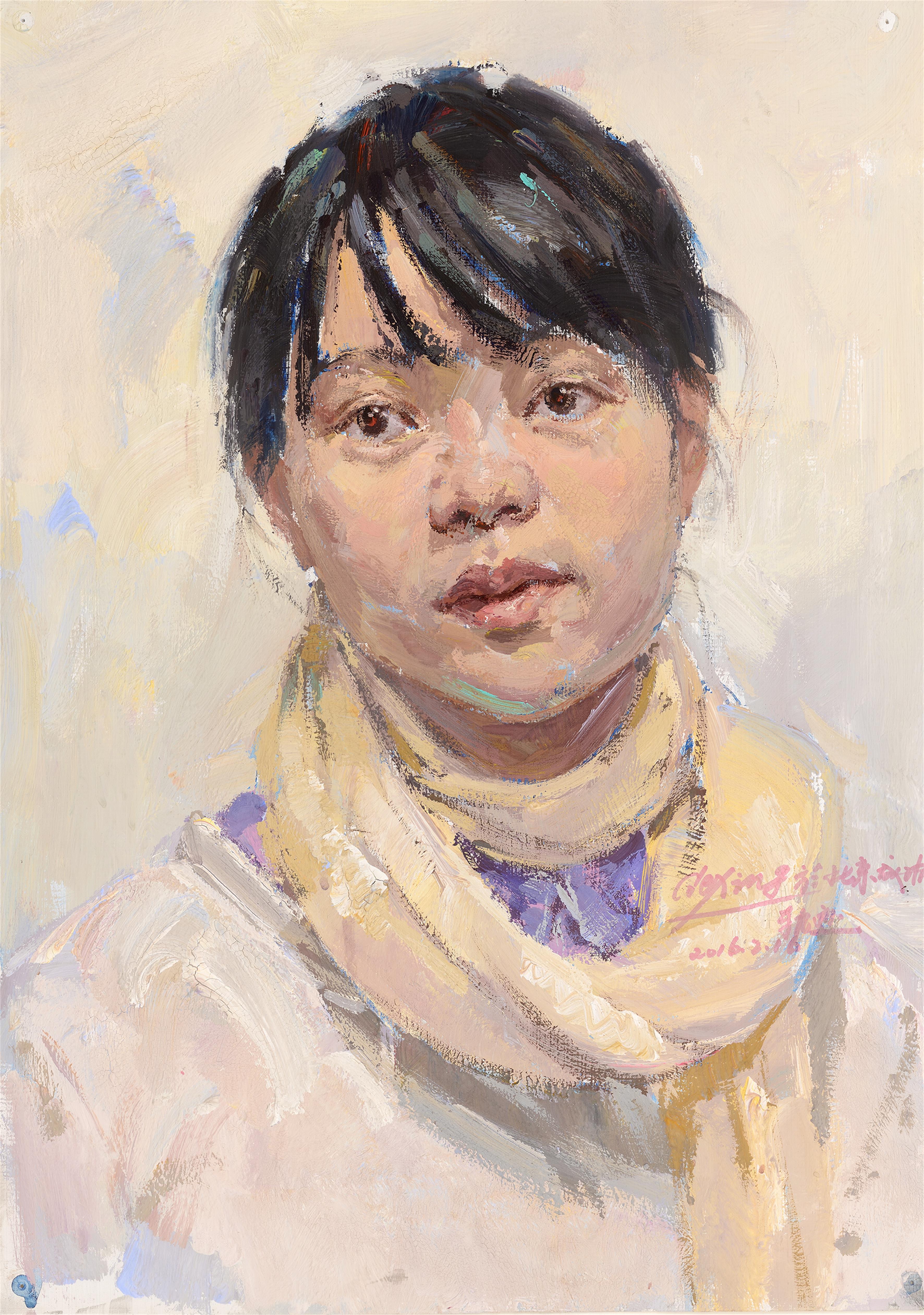 色彩頭像圍巾少女范畫賞析