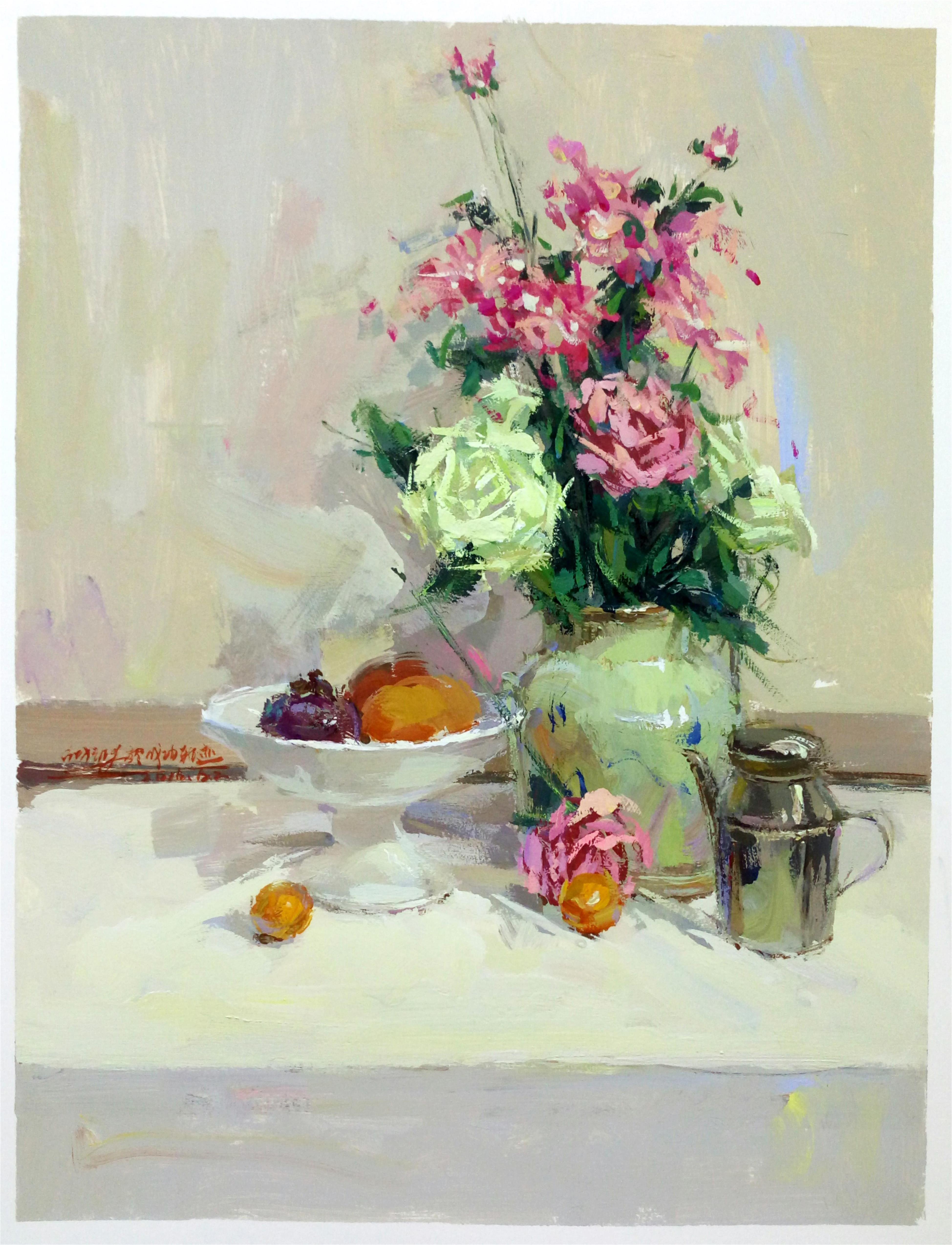 色彩靜物玫瑰果盤范畫賞析