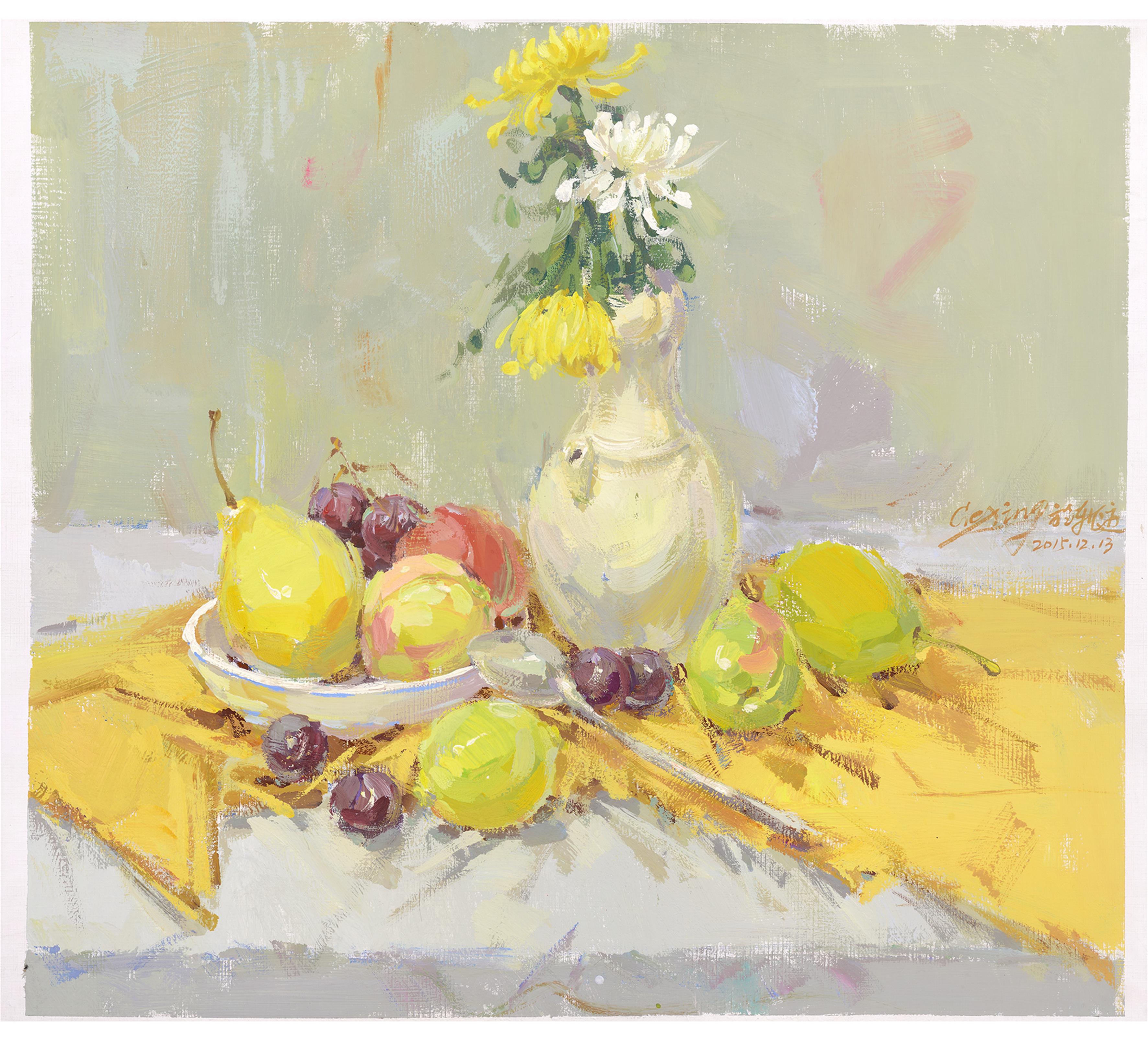 色彩靜物花瓶果盤范畫賞析