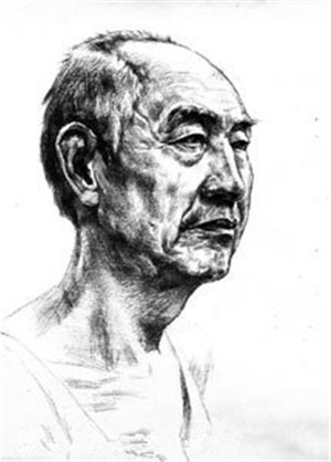 素描老人頭像側面
