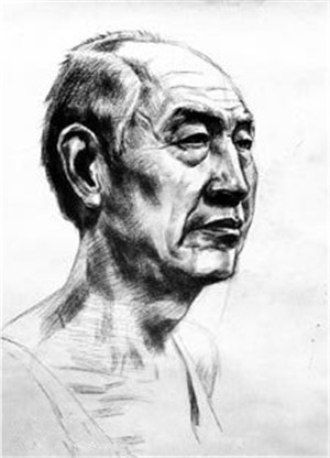 素描老人頭像側面